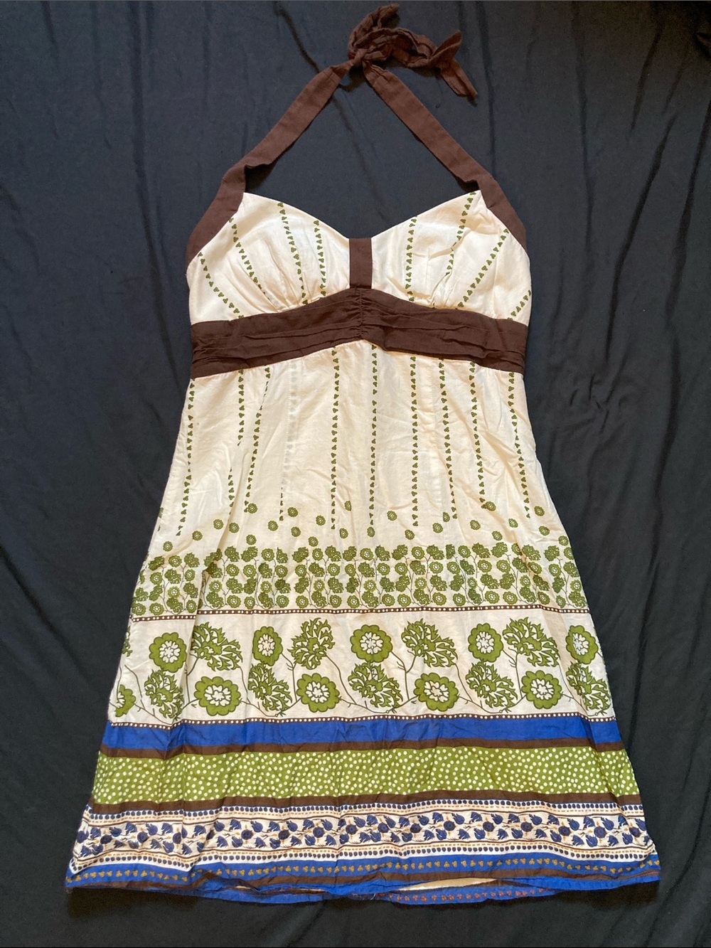VTG Dress Barn Halter Dress Floral Cream Brown Green Blue Size 6